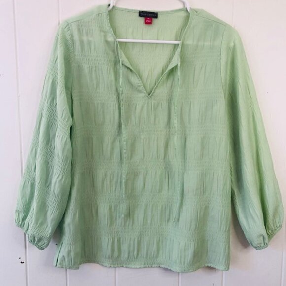 Vince Camuto Womens Blouse Light Green V-Neck Pullover with Tie Front X-Small - Picture 1 of 10